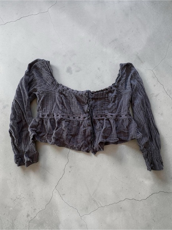 American Eagle Outfitters Tops - American Eagle Long Sleeve Smocked Babydoll Crop Top Blouse Sz XL Peasant Boho
